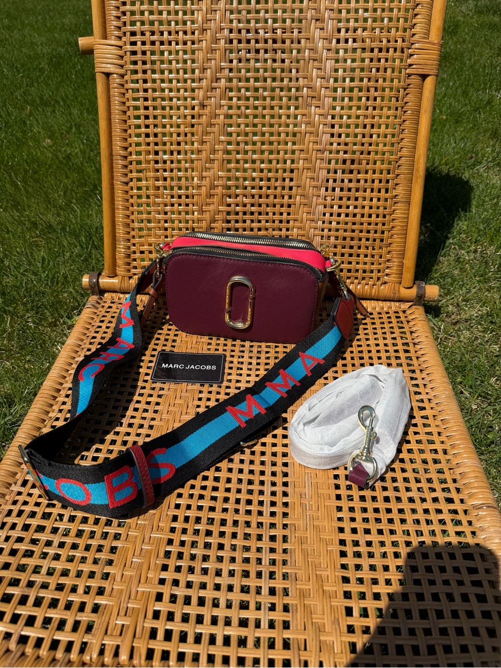 Marc Jacobs The Utility Snapshot Crossbody in Burgundy w Multicolor Strap- NEW - Picture 11 of 15